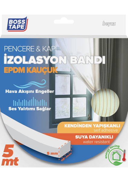 Boss Tape Epdm Kauçuk Pencere Kapı Izolasyon Bandı Beyaz 5MMX15MMX5MT