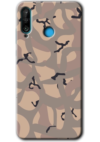 Huawei P30 Lite Kılıf Baskılı Kapak - Kamuflaj 6 +Tam Kaplayan Mat Seramik