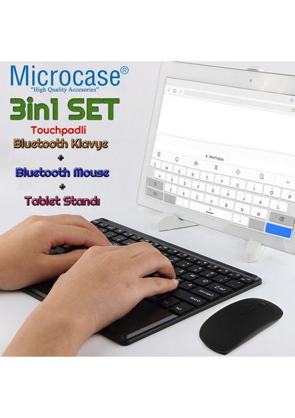 Tcl Nxtpaper 10S Için Touchpad Bluetooth Klavye 24 cm (Tr Sticker) + Bluetooth Mouse + Stand - AL2766