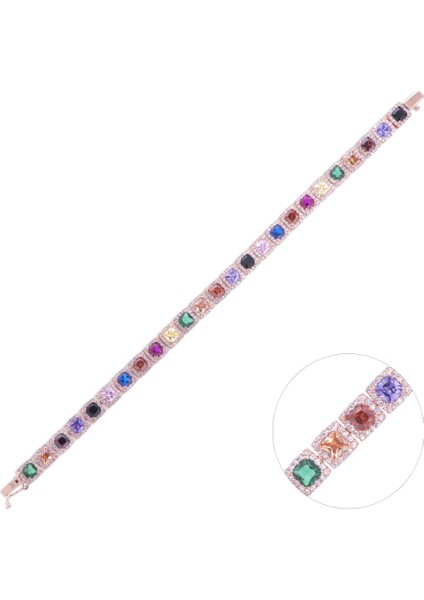 Rose Gold Renkli Taşlı Kadın Gümüş Bileklik Zrk 2160 13.30 gr