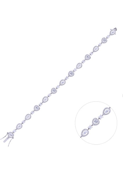 Gümüş Kadın Bileklik (Zrk 2160) Su Yolu Taşlı Kalpli Model 10.7 gr