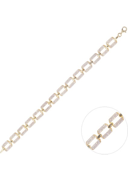 Gümüş Kadın Bileklik (Zrk 2160) Su Yolu Zincir Model 12.9 gr Gold