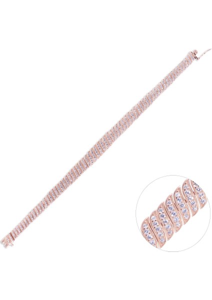 Gümüş Kadın Bileklik (Zrk 2160) Taşlı Su Yolu Model 24.3 gr Rose Gold