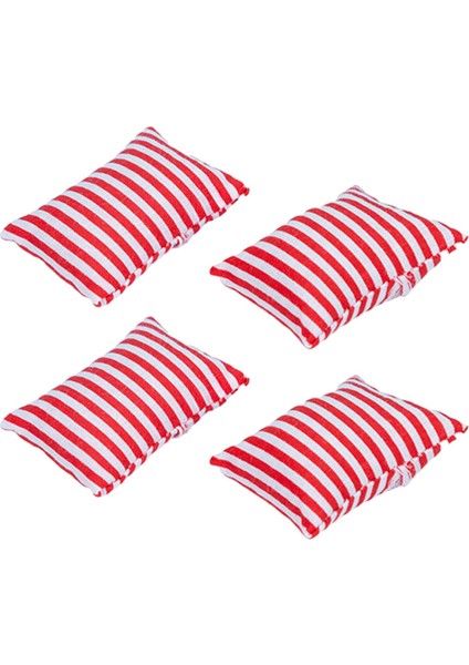 4x 1/12 Ölçekli Bebek Evi Yastığı Bjd Bebek Dekoru Bebek Evi Aksesuarları Kırmızı Çizgiler (Yurt Dışından) indirimleri