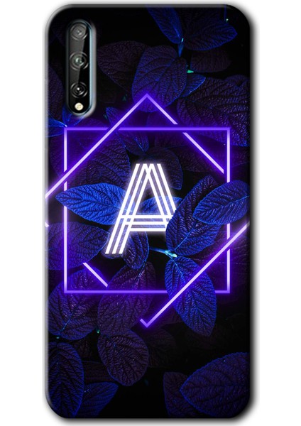 Huawei P Smart S Kılıf Baskılı Kapak - Dark Neon Yaprak A Harfi +Tam Kaplayan Mat Seramik