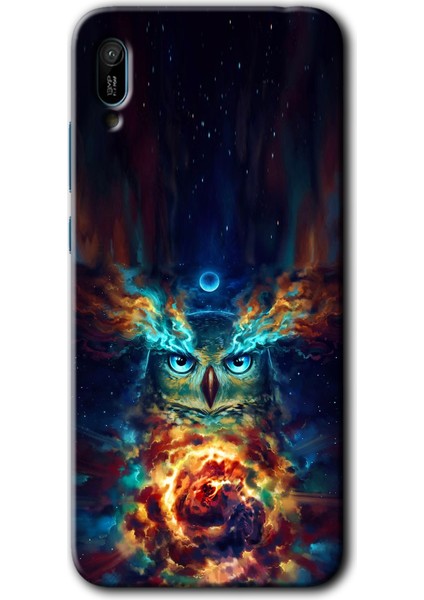 Huawei Y6 2019 Kılıf Baskılı Kapak - Ballı Baykuş +Tam Kaplayan Mat Seramik