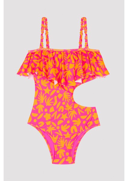 Çok Renkli Kız Çocuk Geometric Monokini