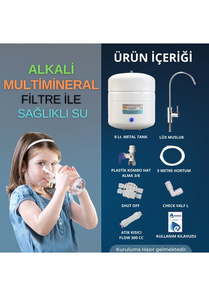 14 Aşamalı Multimineralli Alkalili Pompasız Kapalı Kasa Su Arıtma Cihazı Mavi