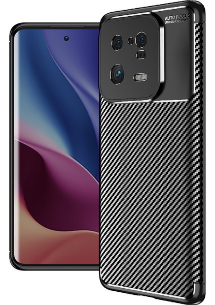 Xiaomi Mi 13 Kılıf Kılıf Negro Karbon Fiber Desen Silikon Kamera Koruma + Ekran Koruyucu