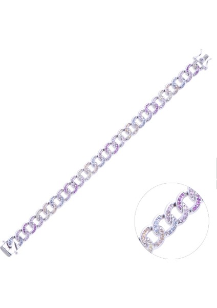 Renkli Taşlı Gümüş Bileklik 25.1 gr