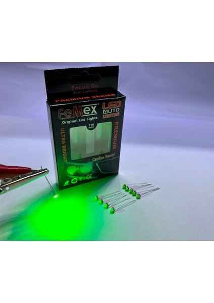 Premium 10'lu Ince Bacaklı Kıl LED 3030 Chipset 1smd Mini LED Ampul Yeşil
