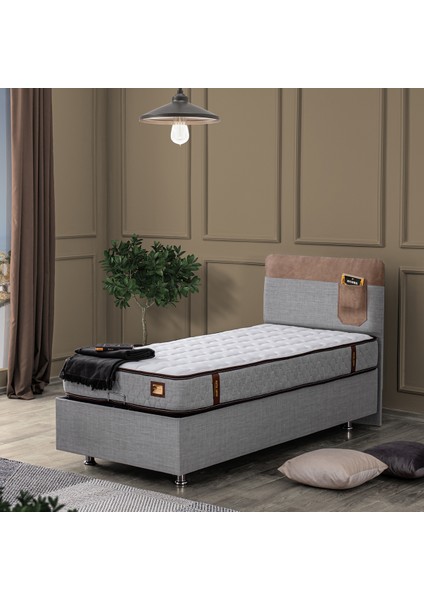 Flora İkili Set Tek Kişilik Baza Başlık - Kahve