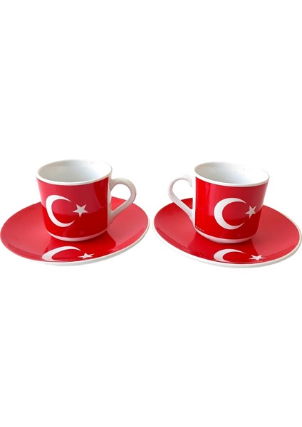 Bayrak Temalı Porselen Ikili Kahve Takımı