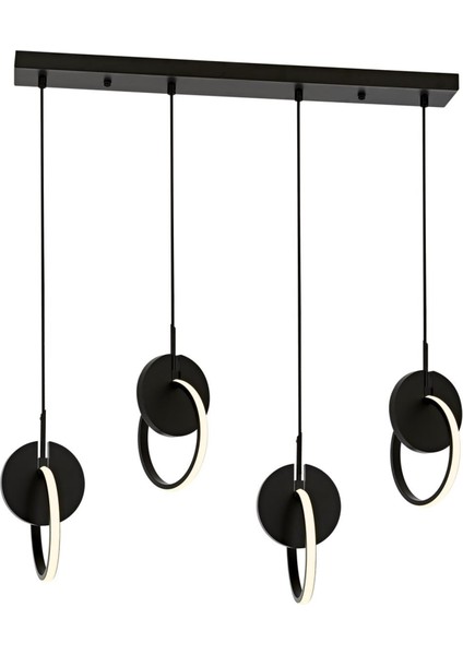 Avonnı AV-60370-4Y-BSY Siyah Boyalı Modern Avize LED Metal Ahşap Pleksi 80X12CM