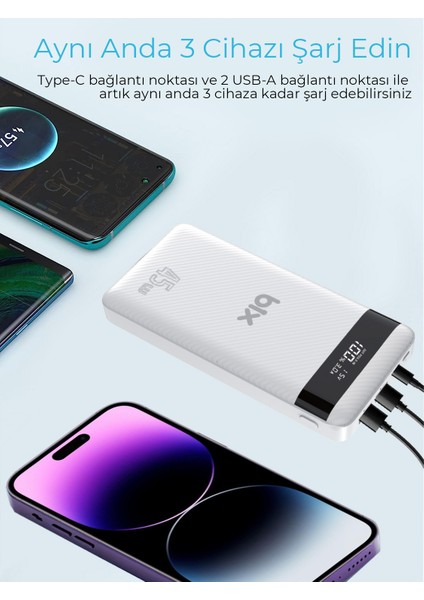 PB202 20000MAH 45W Pd Giriş/çıkışlı Laptop Şarj Edebilen Üç Portlu 22.5W Süper Hızlı LED Göstergeli Powerbank Beyaz