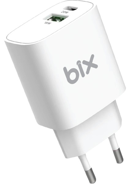 BX2P38 Çift Portlu 20W PD Typ-C + USB-A 18W QC Girişli Hızlı Şarj Adaptörü