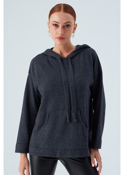 Kaşmir Karışım Kapüşonlu Bol Kesim Kadın Triko Kazak antrasit fiyatları