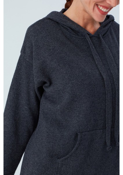 Kaşmir Karışım Kapüşonlu Bol Kesim Kadın Triko Kazak antrasit modelleri