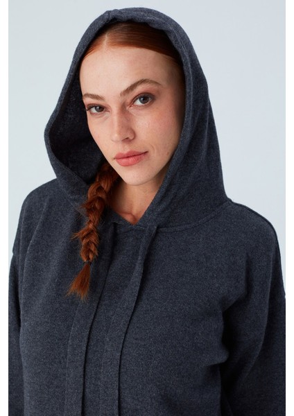 Kaşmir Karışım Kapüşonlu Bol Kesim Kadın Triko Kazak antrasit indirimleri