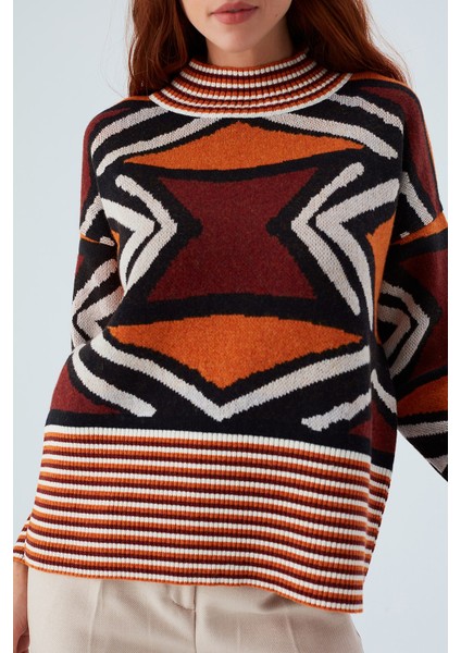 Kenda Pullover Etnik Jakar Desenli Yünlü Krop Kadın Triko Kazak Multi modelleri