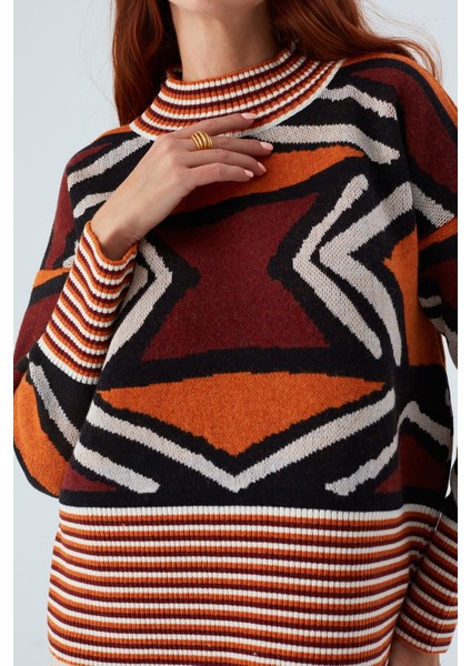 Kenda Pullover Etnik Jakar Desenli Yünlü Krop Kadın Triko Kazak Multi fırsatları