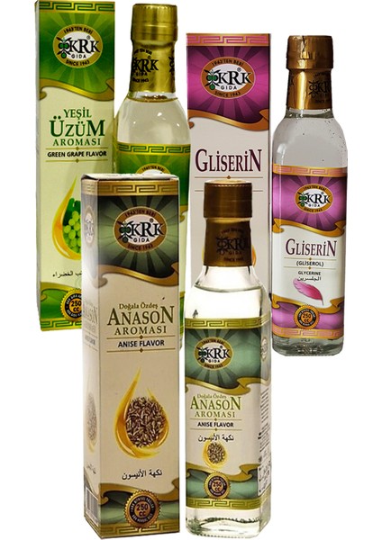 Krk Gıda 3 Çeşit Anason Aroması 250 ml + Gliserin 250 ml + Üzüm Aroması 250 ml