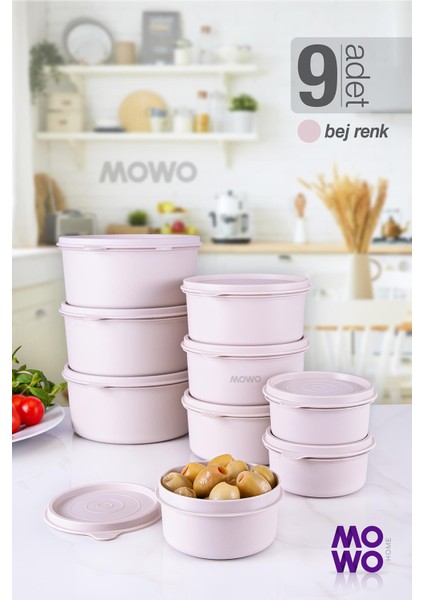 Bony 9'lu Mutfak ve Buzdolabı Kahvaltılık, Erzak Saklama Kabı Bej Renk