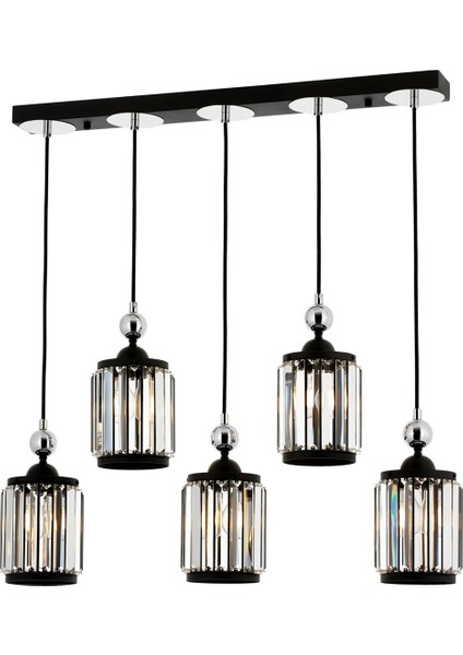 Avonnı AV-60314-5Y-BSY Siyah Boyalı Modern Avize E27 Metal Kristal 80X8CM
