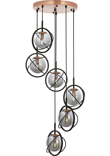 Avonnı AV-60291-6T-BSY Siyah Boyalı Modern Avize E14 Metal Cam 40CM