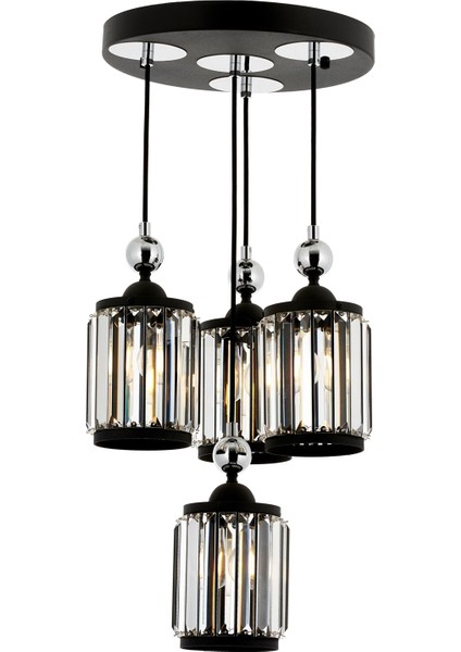 Avonnı AV-60314-4T-BSY Siyah Boyalı Modern Avize E27 Metal Kristal 35CM
