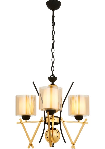 Avonnı AV-60289-3S Sarı Kaplama Modern Avize E27 Metal Cam 50CM