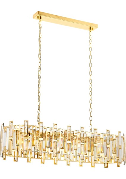 Avonnı AV-60303-S30X90 Sarı Kaplama Klasik Avize E14 Metal Kristal 90X30CM