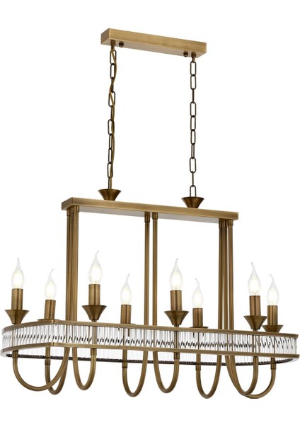 Avonnı AV-60378-8E-YM Eskitme Kaplama Klasik Avize E14 Metal Kristal 80X40CM