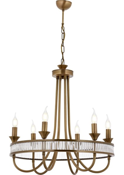 Avonnı AV-60378-6E Eskitme Kaplama Klasik Avize E14 Metal Kristal 60CM