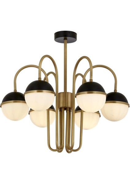 Avonnı AV-60387-6E Siyah/eskitme Boya/kaplama Modern Avize E27 Metal Cam 60CM