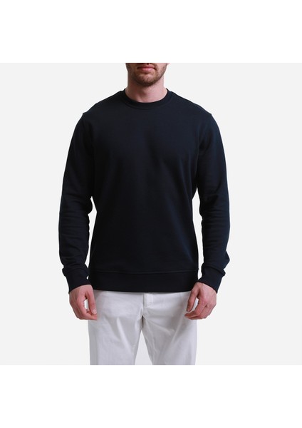 Sweatshirt %100 Organik Pamuk Bisiklet Yaka 3 Iplik Kalın Kumaş Basic Lacivert Erkek indirimleri