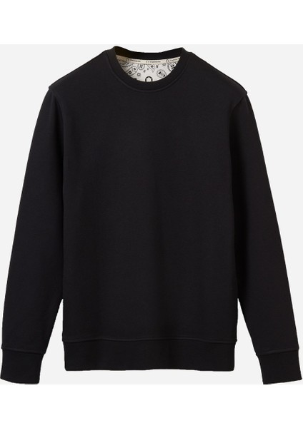 Sweatshirt %100 Organik Pamuk Bisiklet Yaka 3 Iplik Kalın Kumaş Basic Siyah Erkek