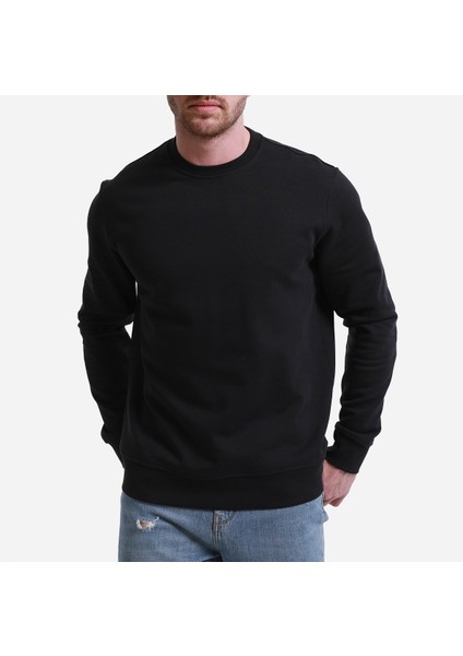 Sweatshirt %100 Organik Pamuk Bisiklet Yaka 3 Iplik Kalın Kumaş Basic Siyah Erkek indirimleri