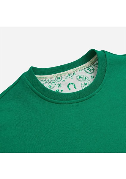 Sweatshirt %100 Organik Pamuk Bisiklet Yaka 3 Iplik Kalın Kumaş Basic Yeşil Kadın modelleri