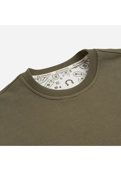 Sweatshirt %100 Organik Pamuk Bisiklet Yaka 3 Iplik Kalın Kumaş Basic Haki Erkek modelleri