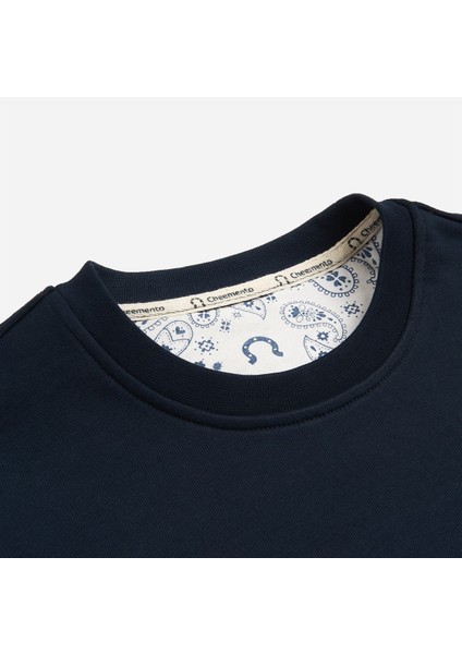 Sweatshirt %100 Organik Pamuk Bisiklet Yaka 3 Iplik Kalın Kumaş Basic Lacivert Kadın modelleri