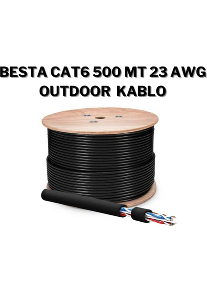 Cat6 500MT 23AWG Outdoor Siyah Ip Kamera Kablosu