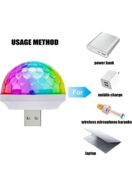 Merlin Oto Yedek Parçaları ve Aksesuarları Araç Içi Sese Duyarlı Mini Disko Topu LED Usb'li