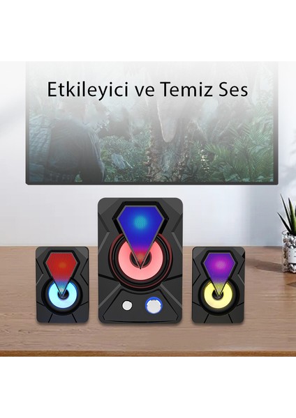 E-1306 Oyuncu Gamer Telefon Bilgisayar Tablet Rgb Stereo USB Subwoofer Hoparlör