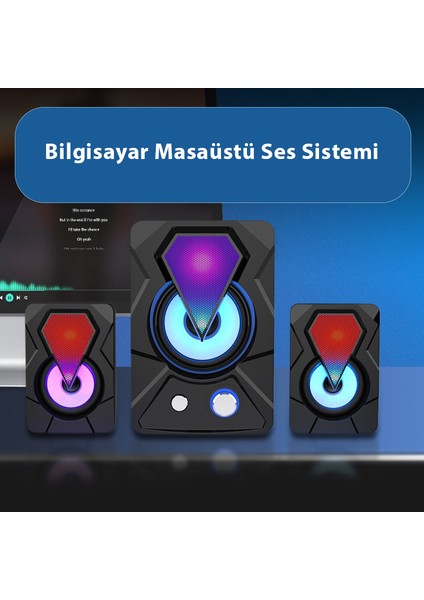 E-1306 Oyuncu Gamer Telefon Bilgisayar Tablet Rgb Stereo USB Subwoofer Hoparlör
