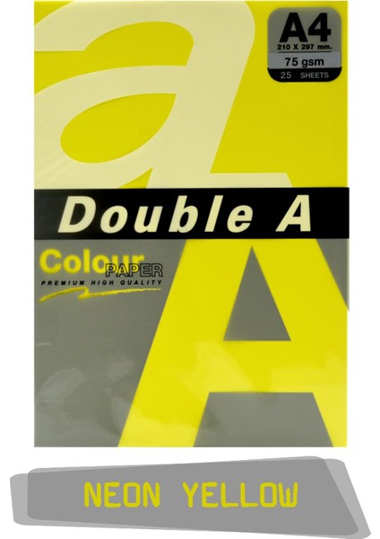 Double A Renkli Fotokopi Kağıdı 25 Li A4 75 gr Neon Yellow