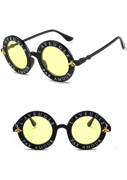 UV400 Mercury Yuvarlak Lens Kadın Güneş Gözlüğü L’aveugle Par Amour Sarı