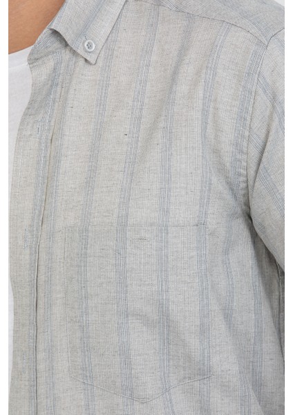 Erkek Gri Çizgili Pamuklu Cepli Kısa Kollu Gömlek fırsatları