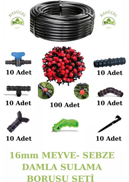 16MM Deliksiz Damla Sulama Borusu Hazır Set 400 Metre