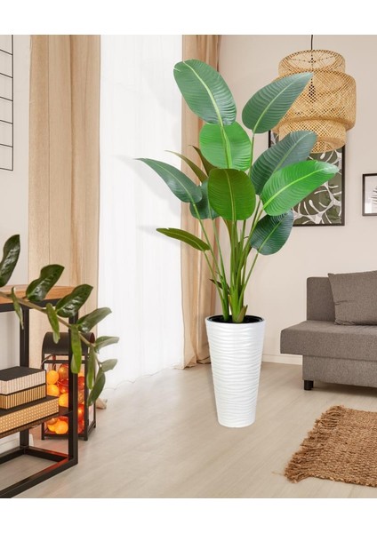 Yapay Ağaç Areka Ağacı Beyaz Uzun Kumsal Vazoda Muz Ağacı Yapay Starliçe 195CM 10 Yaprak fiyatları
